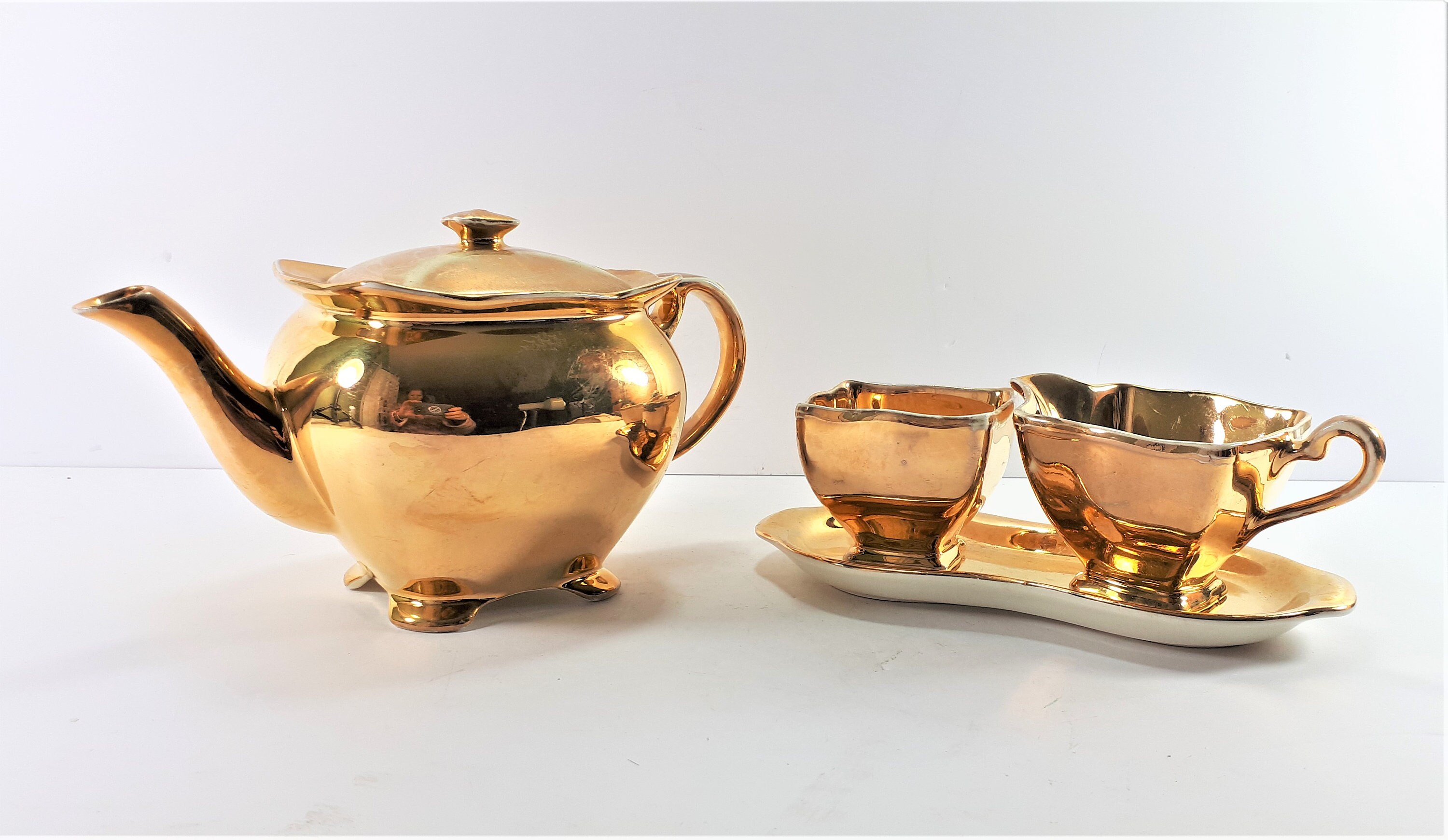 Royal Winton Grimwades Gold Tea Pot Set Sugar Bowl Creamer Etsy
