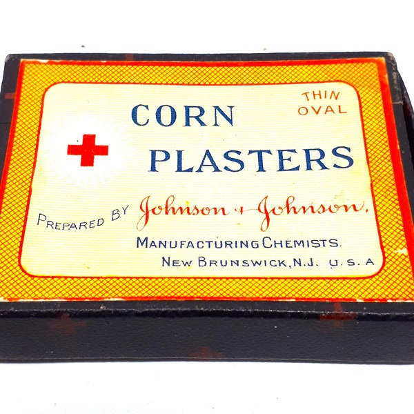 Johnson & Johnson Corn Plasters Box, Empty, Medical, Pharmacy, Bathroom Decor, Bandage Box, Medica Bag, New Brunswick NJ, Vintage 1940s