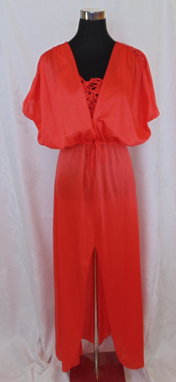 Vintage Orange 1970's Full Length Peignoir Set, Ni