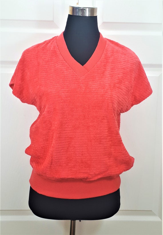 Bright Pink French Terry Cloth Pullover Shirt, La… - image 1