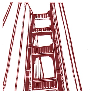 Golden Gate Bridge Linocut Print: San Francisco Travel Art (5x7 Image)