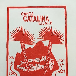 Catalina Island Linocut Print: Vintage California Coastal Art (8x10)