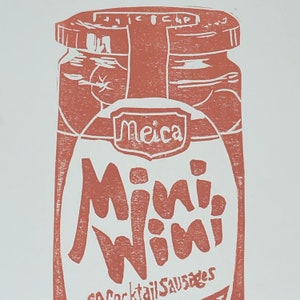 Sausage Linocut Print: Limited Edition Pop Art (8 x 10 in)