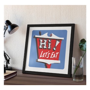 Retro Diner Sign Print Lompoc Art Vintage Restaurant Art Mid Century Modern Wall Decor Historic California Sign Kitchen Art Gift for Foodies