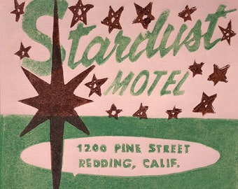 Retro Art, Stardust Motel- Redding, California, MidCenturyModern Art, Home Decor, Wall Art, Linocut print
