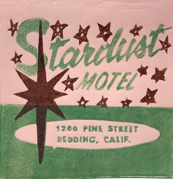 Stardust Motel Redding CA Linocut Print: Mid-Century Modern Wall Art