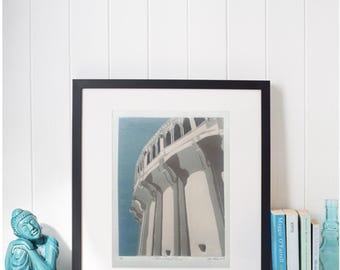 Vintage Style Catalina Casino Print Art Deco Limited Edition Linocut Original California Island Artwork Avalon Bay Print Wall Decor