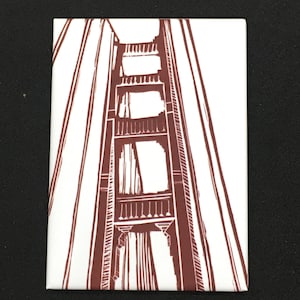 Magnet - Golden Gate Bridge Ikonen San Francisco Original Linolschnitt, 2,5 x 3,5 Zoll Bay Bereich Kalifornien Reise, NorCal Geschenk