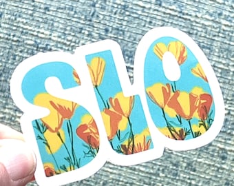 San Luis Obispo California Poppies Sticker, Die-cut Vinyl, Weather-Proof 1.7 x 3-inch, SLO Decals