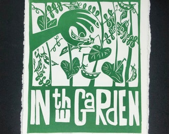 Linocut Garden Print: Mid-Century Modern Art, 8x10
