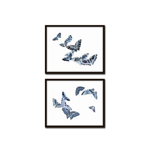 Vintage Buttefly Print Set, Chinoiserie Butterfly Prints, Japanese Butterfly Prints, Wall Art, Giclee Prints Unframed
