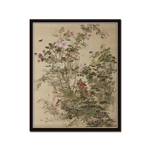 Vintage Chinoiserie Flowers and Insects Art Print, Chinoiserie Art, Asian Art, Vintage Botanical Print