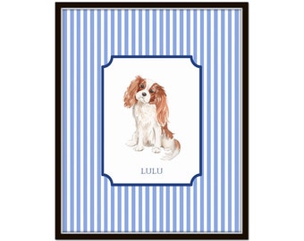 Custom Dog Print, Dog Breed Art, Chinoiserie Decor, Blue and White Decor, Cavalier Spaniel Art Print, Personalized Dog Art, Dog Lover Gift,