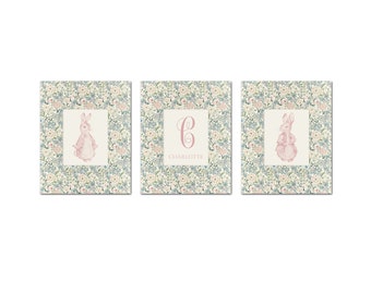 Personalized Peter Rabbit Pink Monogram Prints, Custom Nursery Art, Baby Gift, Wall Art, Nursery Decor, Peter Rabbit Art, Baby Shower Gift