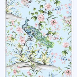 French Chinoiserie Watercolor Print Set No. 2, French Blue, Bird and Botanical Print Set, Botanical Prints, Bird Prints, Chinoiserie Art image 5