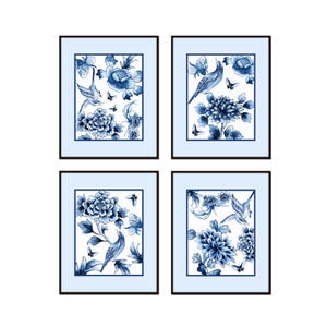 Watercolor Chinoiserie Blue Porcelain Prints, Chinoiserie, Wall Art, Home Decor, Wall Art, Preppy Art, Blue and White Art, Coastal Art