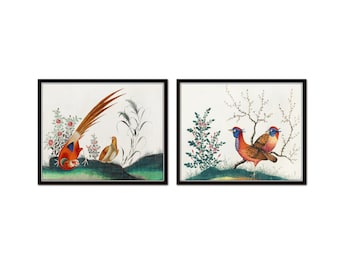 Vintage Pheasants Print Set, Chinoiserie Art, Grand Millennial Decor, Bird Art, Game Bird, Bird Prints