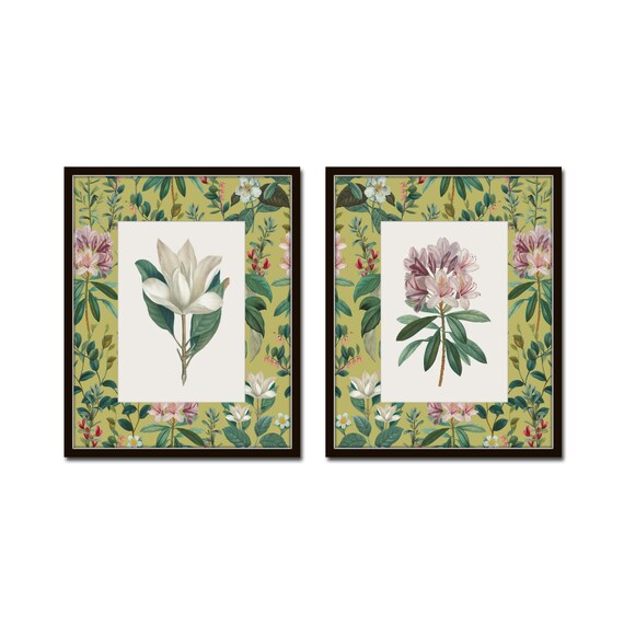 Vintage Magnolia and Rhododendron Botanical Collage Print Set No. 3,  Botanical Art, Vintage Magnolia Prints, Wall Art, Botanical Print Set