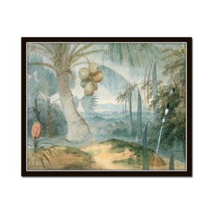 Chinoiserie Tropical Landscape Painting with Birds and Palm Tree, Vintage Landscape Painting, Chinoiserie Art Print, Watercolor Print