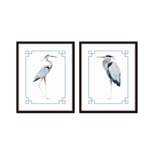 Watercolor Heron Chinoiserie Print Set No. 2,  Coastal Art, Print Set, Heron Prints, Sea Bird Prints, Shore Bird Art, Chinoiserie Art