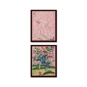 Chinoiserie Panel Set No. 1, Botanical Prints, Bird Prints, Textile Art, Wall Art, Giclee, Chinese Chinoiserie