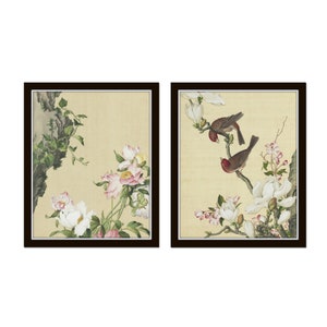 Chinese Bird and Botanical Textile Print Set No. 1, Chinoiserie Print Set, Botanical Prints, Bird Prints, Textile Art, Peony Prints