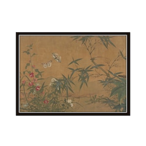 Chinese Birds, Flowers and Insects Painting, Textile Art, Silk Painting, Asian Art, Chinoiserie Art Print