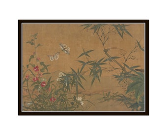 Chinese Birds, Flowers and Insects Painting, Textile Art, Silk Painting, Asian Art, Chinoiserie Art Print