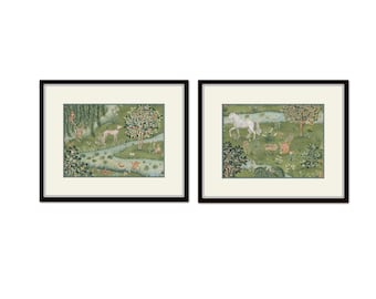 William Morris Owl and Willow Pattern Collage Print Set, Giclee Art Print, Art Nouveau, Home Decor, Wall Art
