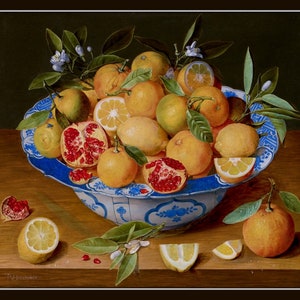 Vintage Still Life Citrus Painting, Chinoiserie Art Print, Blue and White Porcelain Prints, Lemon Prints, Fruit Prints image 2