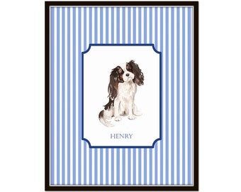 Custom Dog Print, Dog Breed Art, Chinoiserie Decor, Blue and White Decor, Cavalier Spaniel Art Print, Personalized Dog Art, Dog Lover Gift,