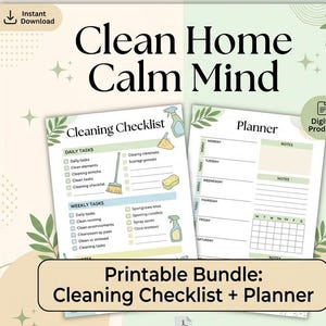Clean Home Calm Mind Checklist and Planner (Digital Product)