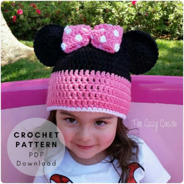 Minnie Mouse beanie CROCHET PATTERN - Disney character hat