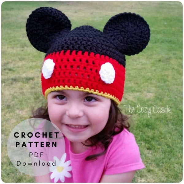Mickey Mouse beanie CROCHET PATTERN - Disney character hat