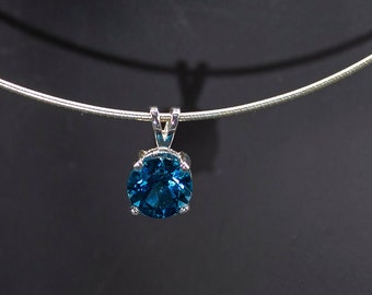 8mm Sterling Silver Blue Topaz Pendant