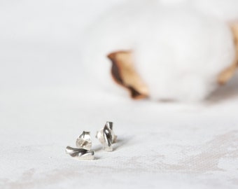 sterling silver small twist beaded stud earrings oxidised
