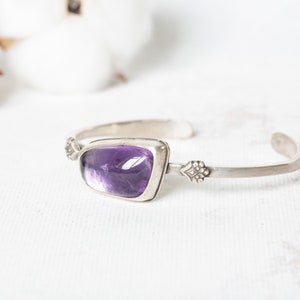 Amethyst Sterling Silver Cuff Amethyst Gemstone Bracelet Handmade Oxidised Silver Jewellery February Birthstone Gift image 2