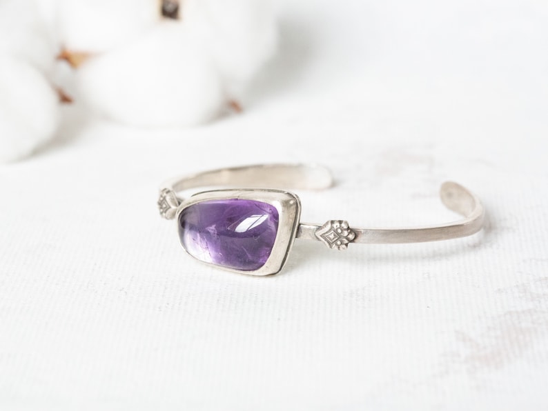 Amethyst Sterling Silver Cuff Amethyst Gemstone Bracelet Handmade Oxidised Silver Jewellery February Birthstone Gift image 2