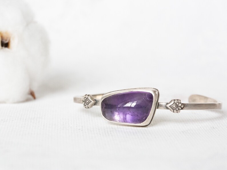 Amethyst Sterling Silver Cuff Amethyst Gemstone Bracelet Handmade Oxidised Silver Jewellery February Birthstone Gift image 1