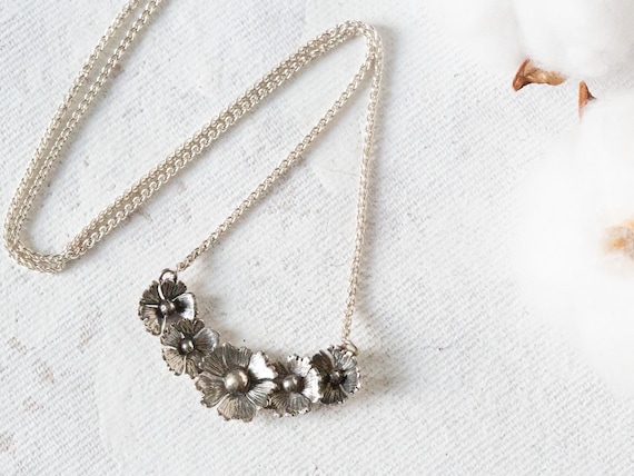 Sterling Silver Handcrafted Flower Necklace Oxidised