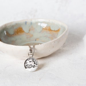 Sterling Silver Leaping Rabbit Hare Pendant - Star Night Rabbit Hare Necklace - Small Rabbit Pendant
