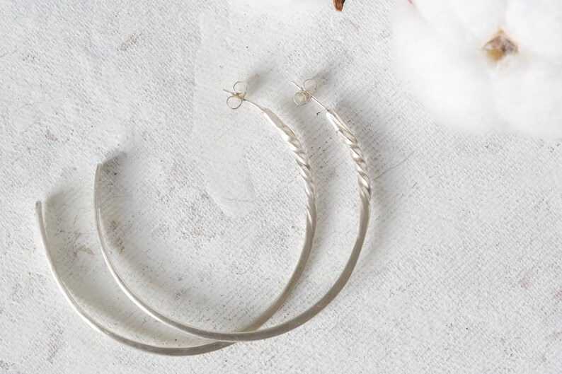 Sterling Silver Hoop Earrings Large Twist Hoop Earrings Handmade Silver Earrings image 3