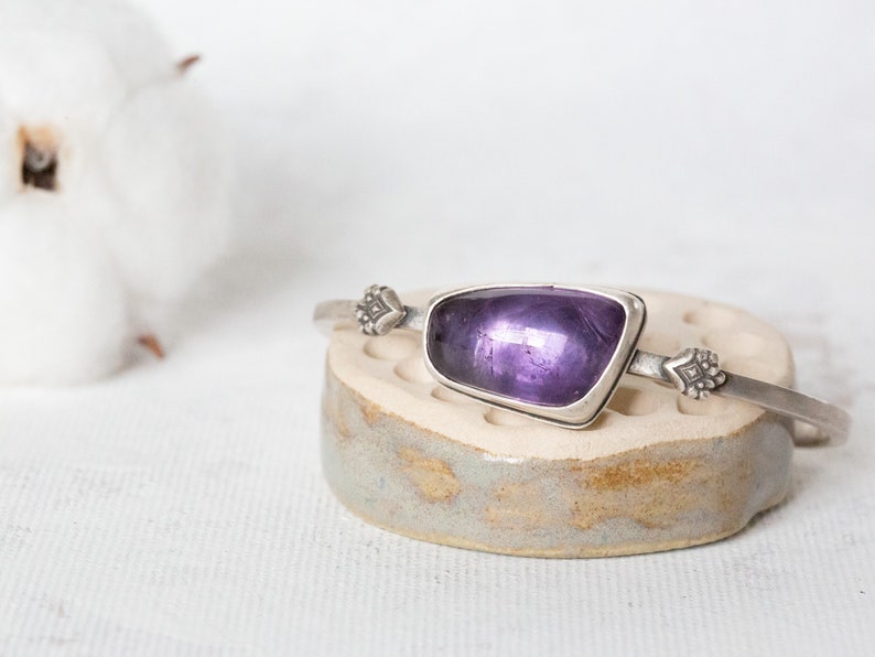 Amethyst Sterling Silver Cuff Amethyst Gemstone Bracelet Handmade Oxidised Silver Jewellery February Birthstone Gift image 4