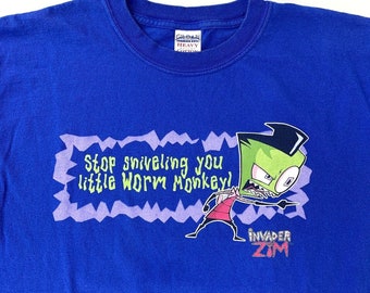 Vintage Y2K Invader Zim Camiseta Grande Nickelodeon Stop Sniveling Worm Monkey