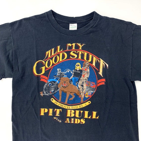 Vintage Biker Shirt Pit Bull With Aids Harley Sturgis Single