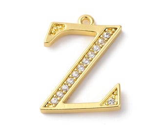 Zeta Letter Charms, Greek Alphabet Charms, 18K Gold Plated Brass, Micro Pave Cubic Zirconia