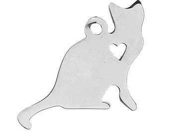 1 Cat Charm Stainless Steel, Stamping Supplies, Cat Pendant
