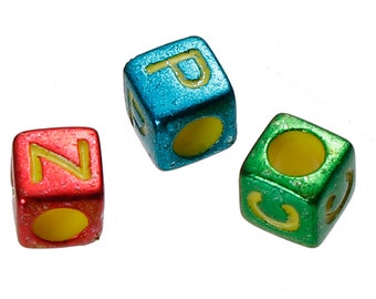 500 Acrylic Metallic 6mm cube letter alphabet beads