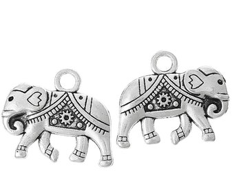 25 Elephant Charms Antique Silver, Double Side Charms