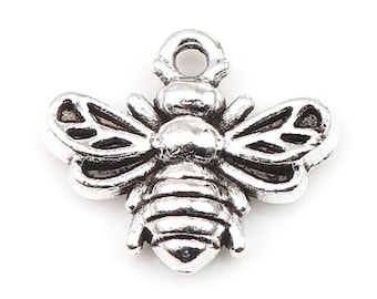 50 Bee Charms Antique Silver 13mm x 11mm